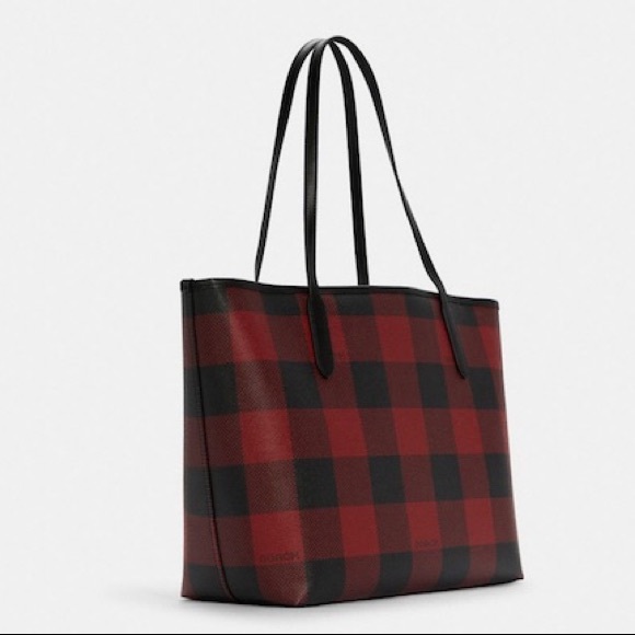 New💃Coach City Tote Handbag With Buffalo Plaid Print - Picture 9 of 12